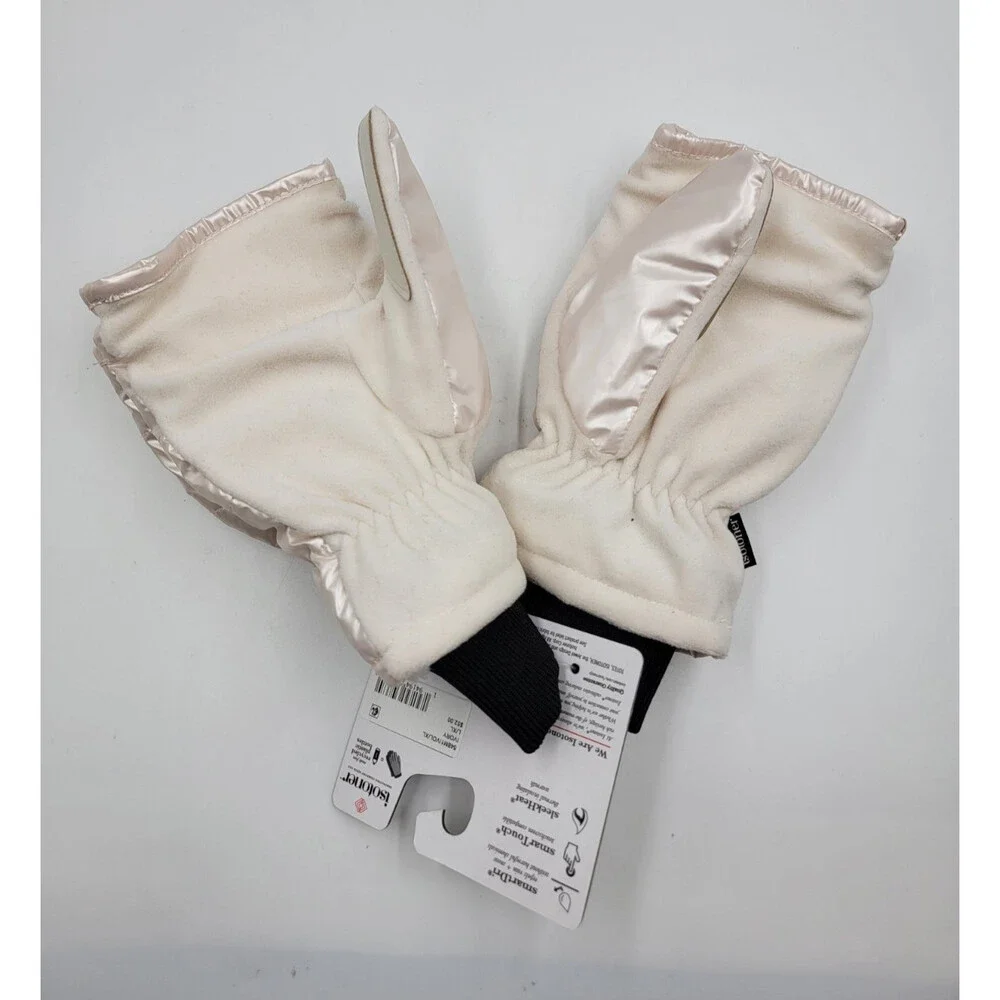 Isotoner Signature Sleek Heat Flip Touchscreen Mittens Women's L/XL Ivory